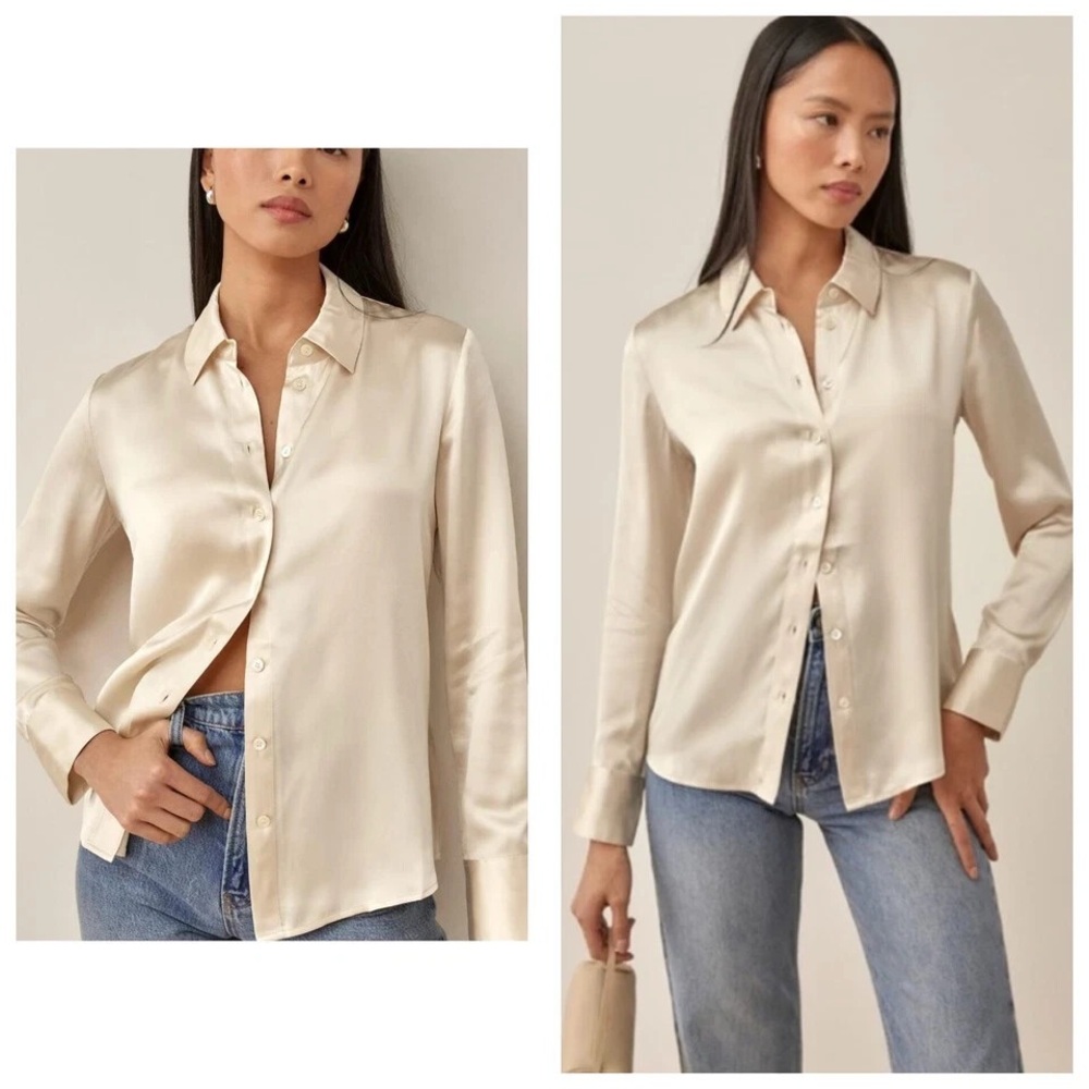 REFORMATION sky silk relaxed top